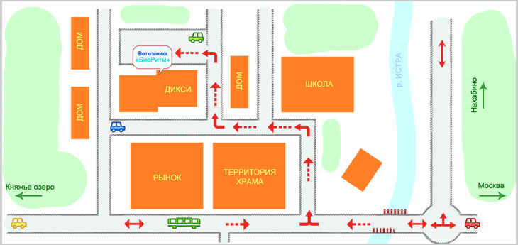 Схема проезда до ветеринарной клиники в Павловской Слободе БиоРитм 